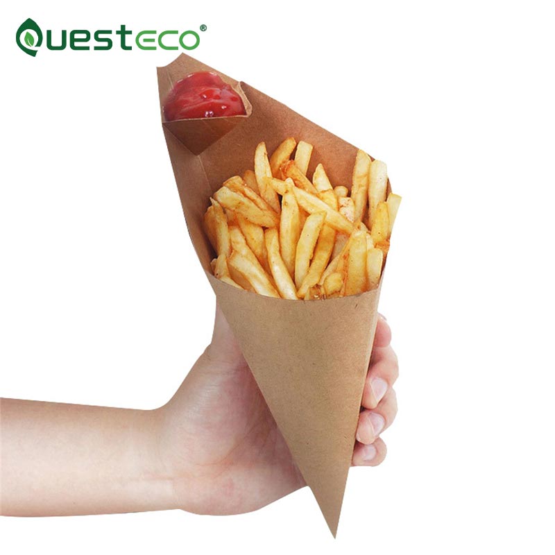 Caixa de embalagem de papel para batatas fritas em cone