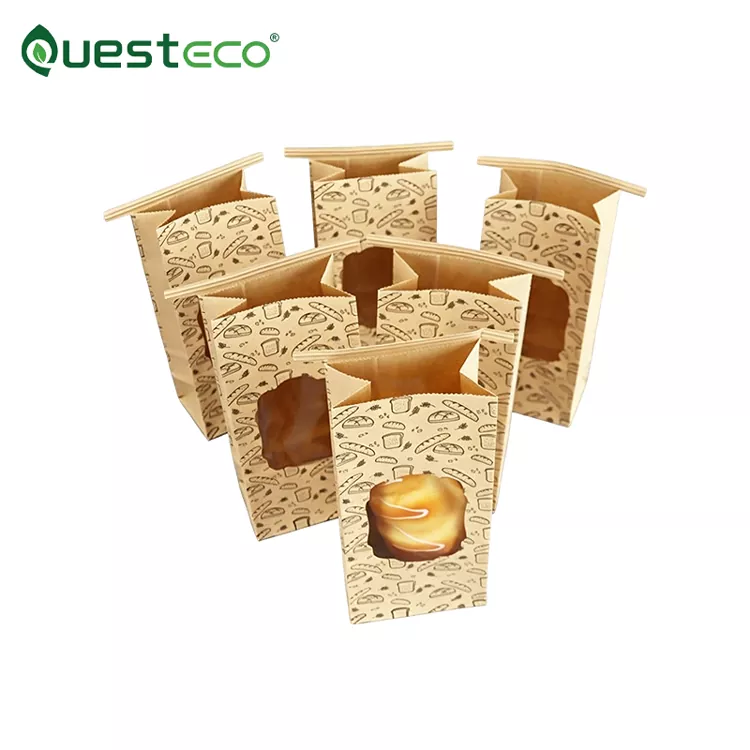 Saco de papel para embalagem de pão Kraft marrom impresso em alimentos