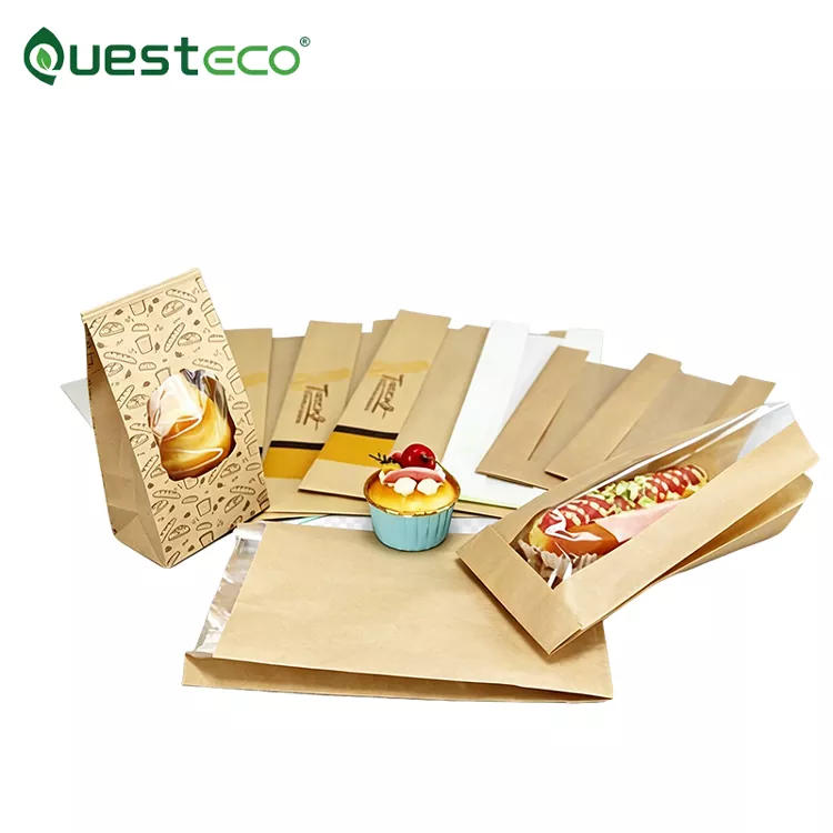 Saco de pão de papel Kraft marrom branco à prova de óleo